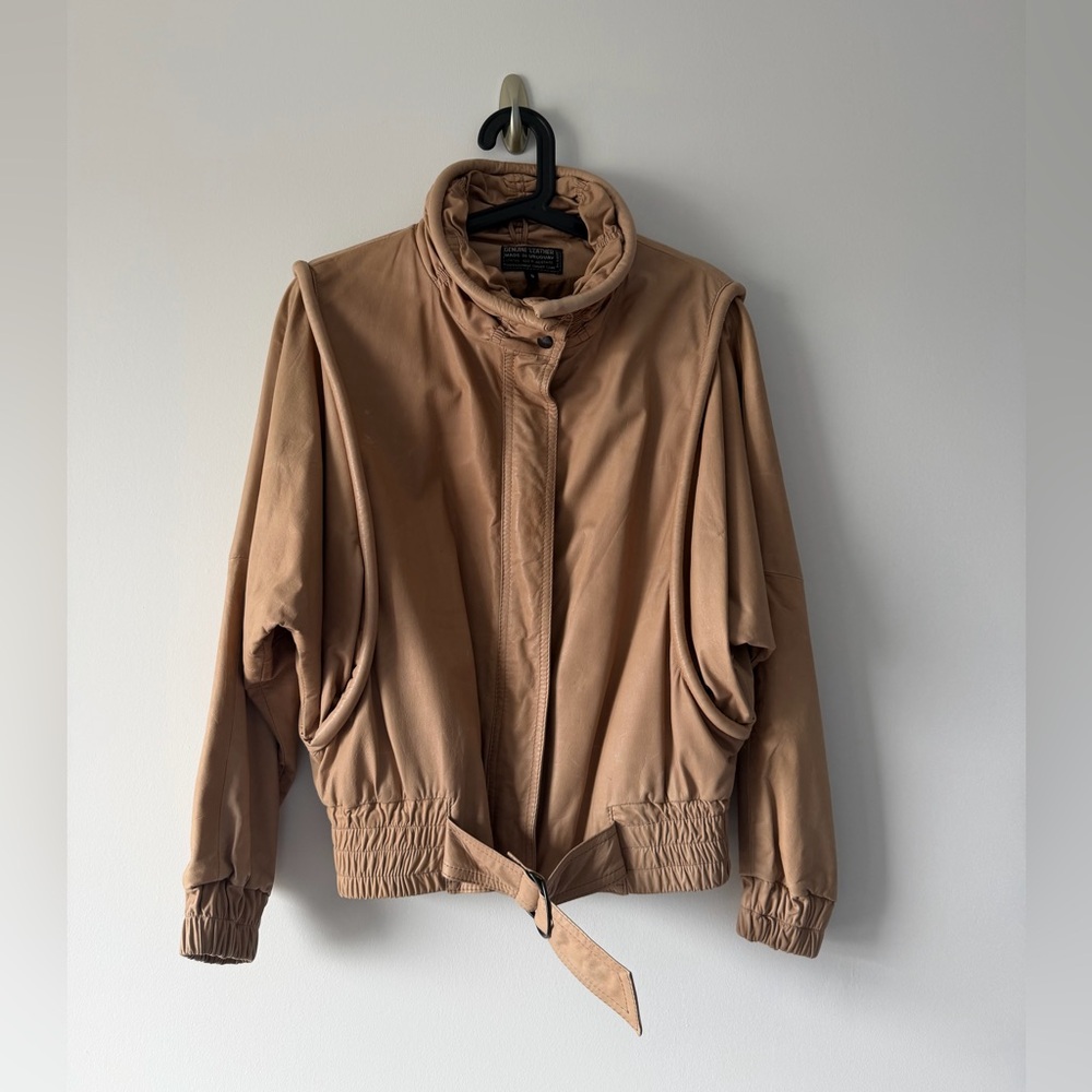 Tan Leather Bomber Jacket